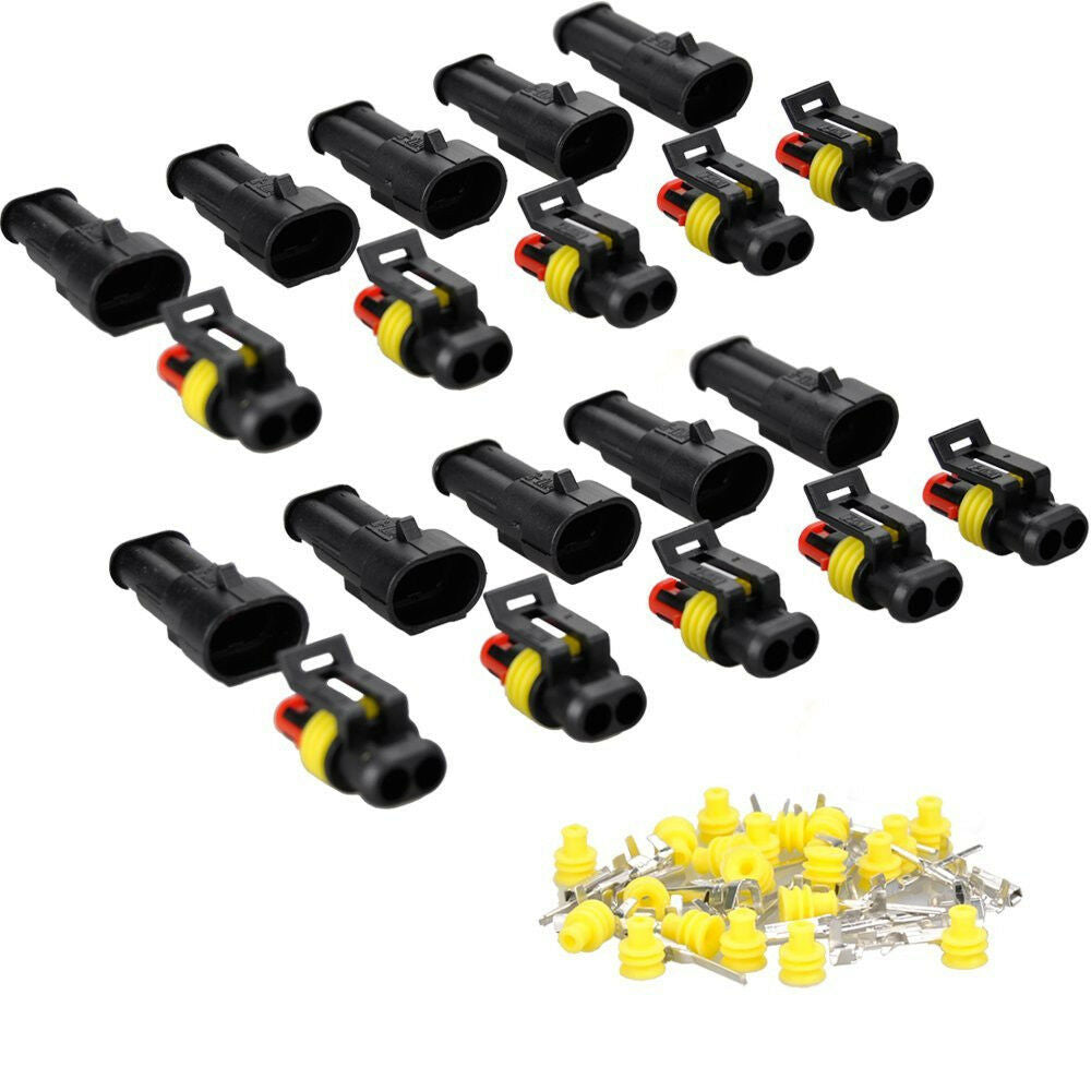 10 Kits 2 Pin Way Sealed Waterproof Terminal Set Electrical Wire Connector Plug