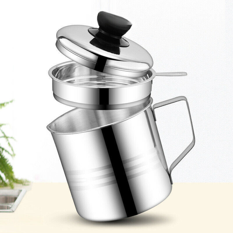 Stainless Steel Grease Strainer Container Oil Storage Pot Can  Filter Dust LBDA
