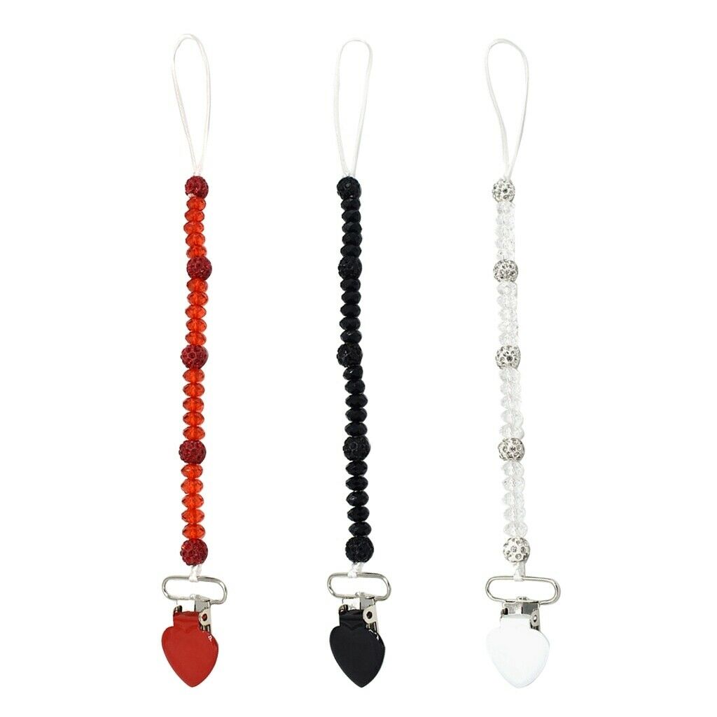 3pcs Baby Pacifier Crystal Pacifier Chain Clip Black White Red