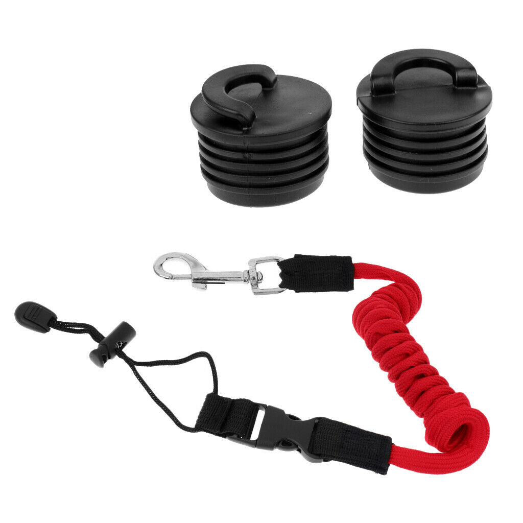 Red 55'' Kayak Paddle Leash Lanyard + 2x Kayak Canoe Boat Dinghy Scupper Bung