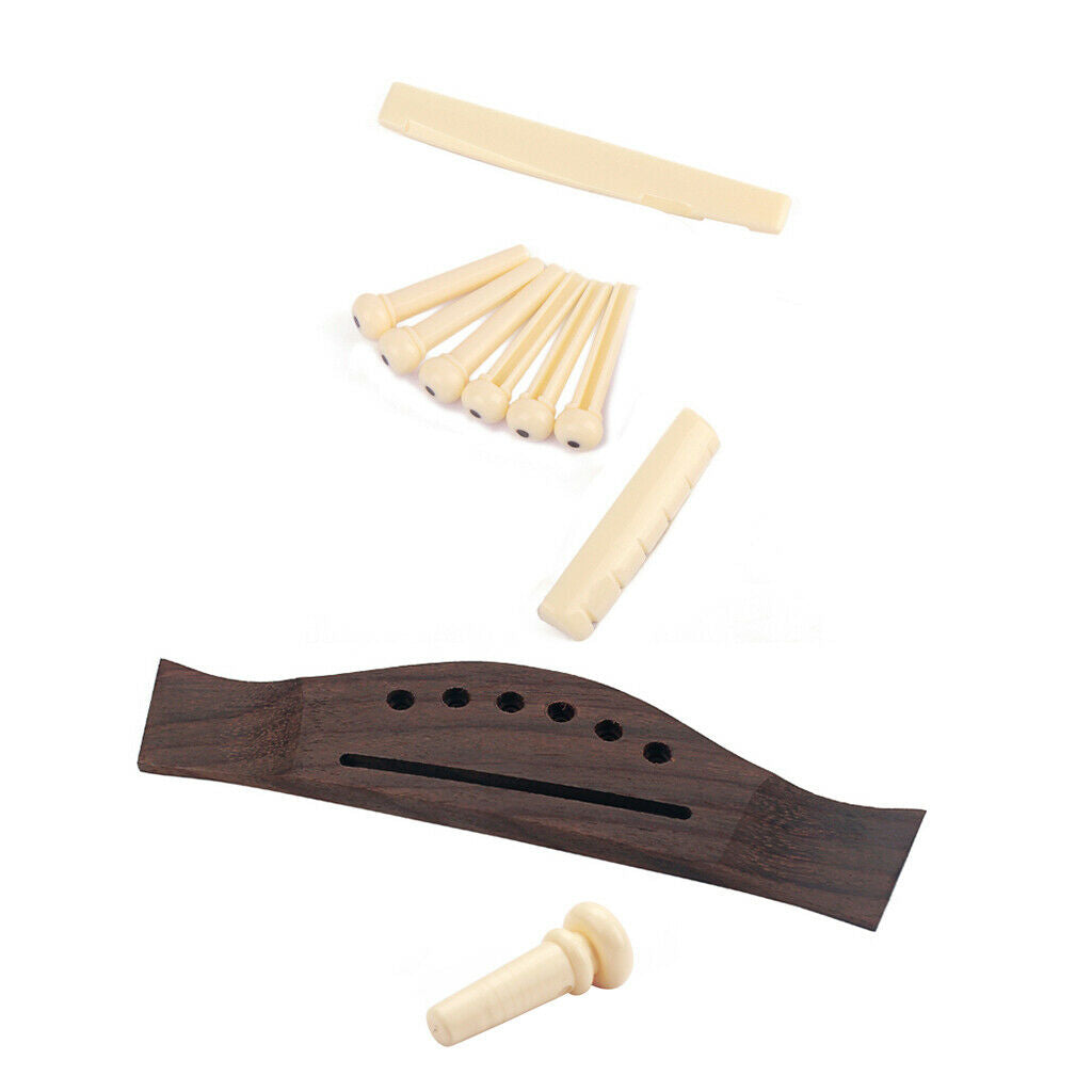 Rosewood Bridge+Bone Bridge Pins Saddle Nut Set for Folk Guitar Musical