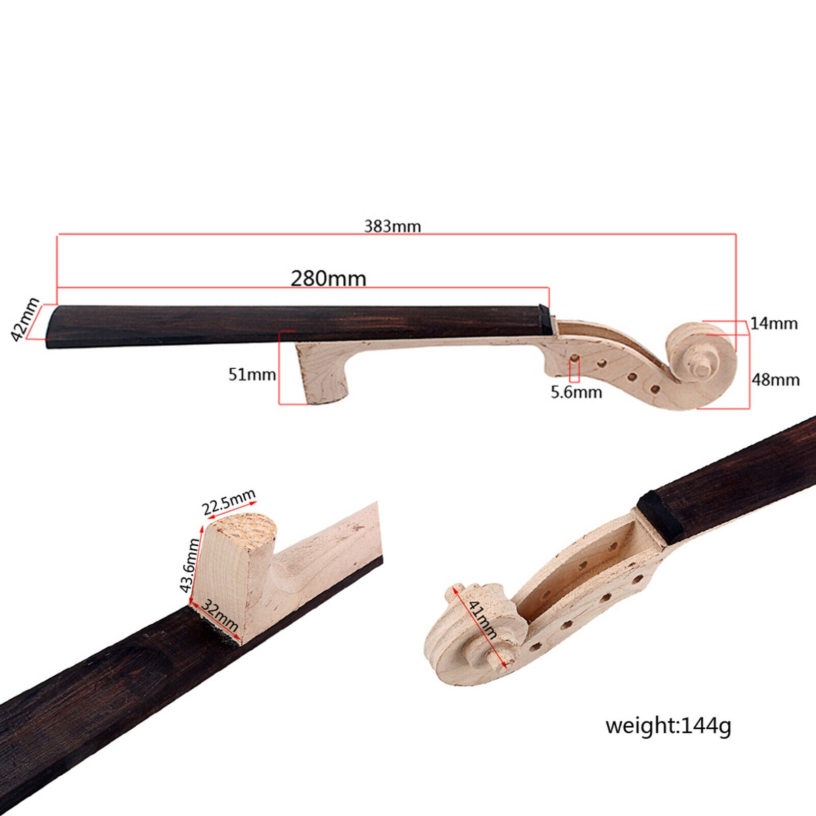4/4 Violin Neck DIY Kit Unfinished Maple/Ebony Accessories Luthier Supplies