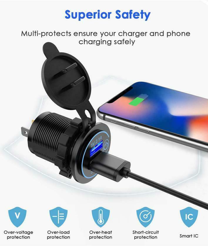 12V 4.2A Dual USB Car Fast Charger Socket Power Outlet LED Voltmeter Waterproof