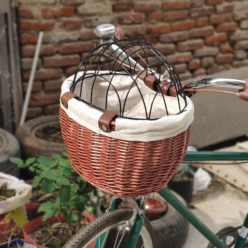 Cat Dog Bicycle Storage Basket Handwoven Pet Seat Front Handlebars Carrier