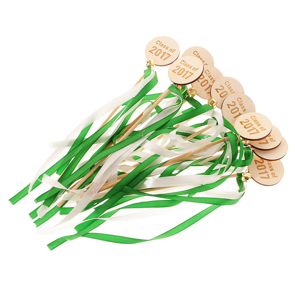 10 Pieces Class of 2017 Wooden Ribbon Wand with Bell for Graduation Party