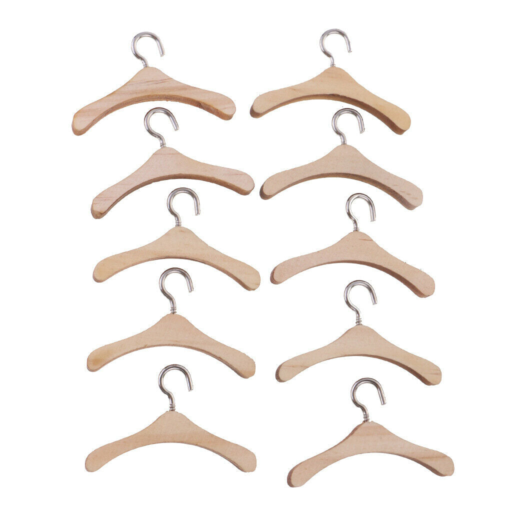 10 Pieces Wooden Hook Clothes Hanger for 1/6 Blythe Dollfie SD BB Outfits