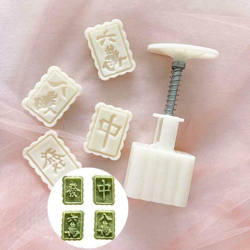 4pcs Mahjong Stamps 50g Mooncake Mould for Mid-Autumn DIY Pastry Gadget