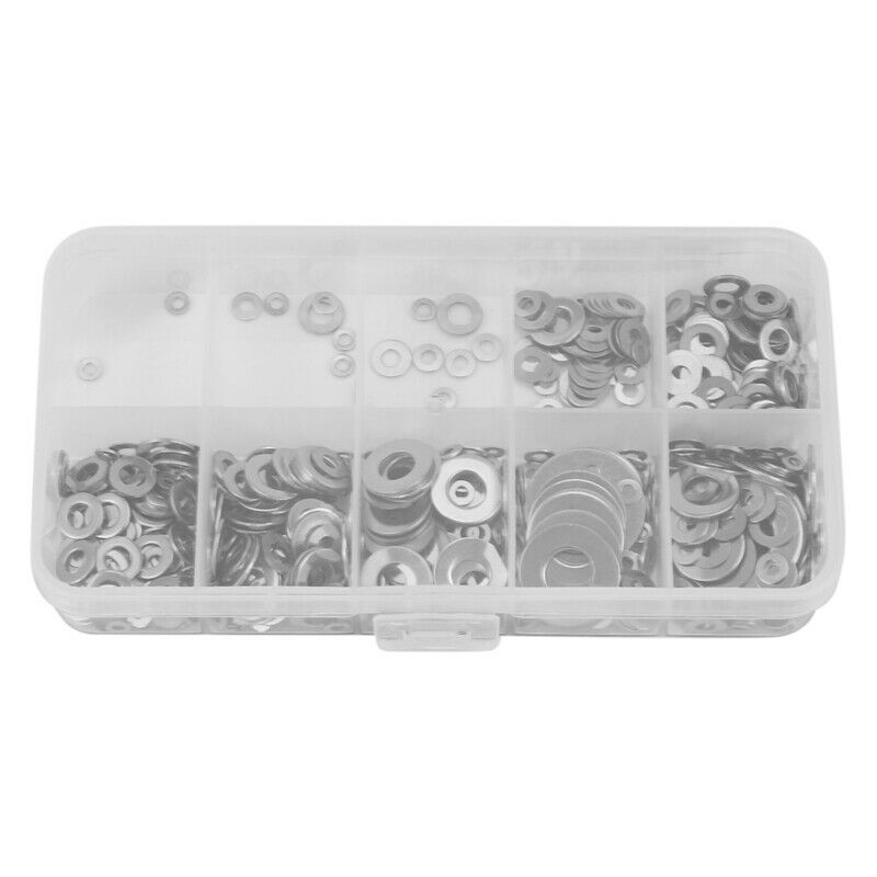 600Pcs/Set M1.6 M2 M2.5 M3 M3.5 M4 M5 M6 M8 M10 Stainless Steel Flat Washer PlO7