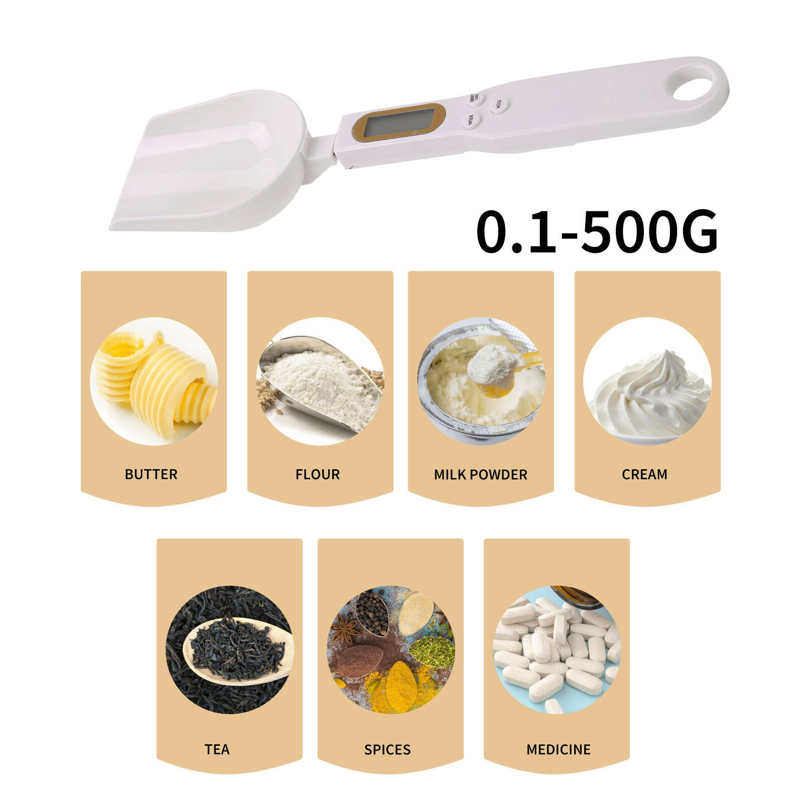 500g/0.1g Kitchen Food Scale Spoon, Digital Measuring Weighing Grams Cup  @