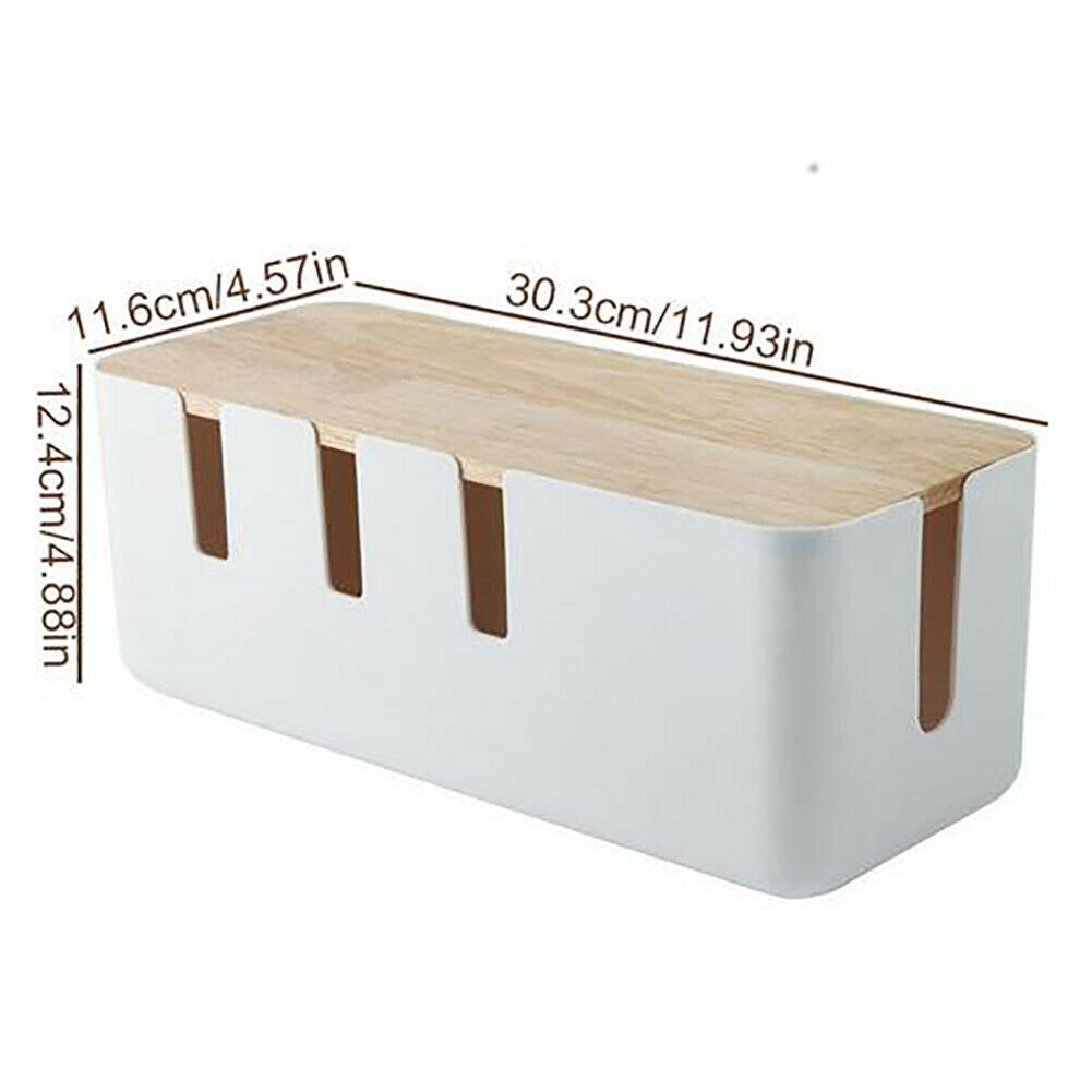 Wooden Power Cord Cable Storage Box Rectangular Power Socket Organizer Holder