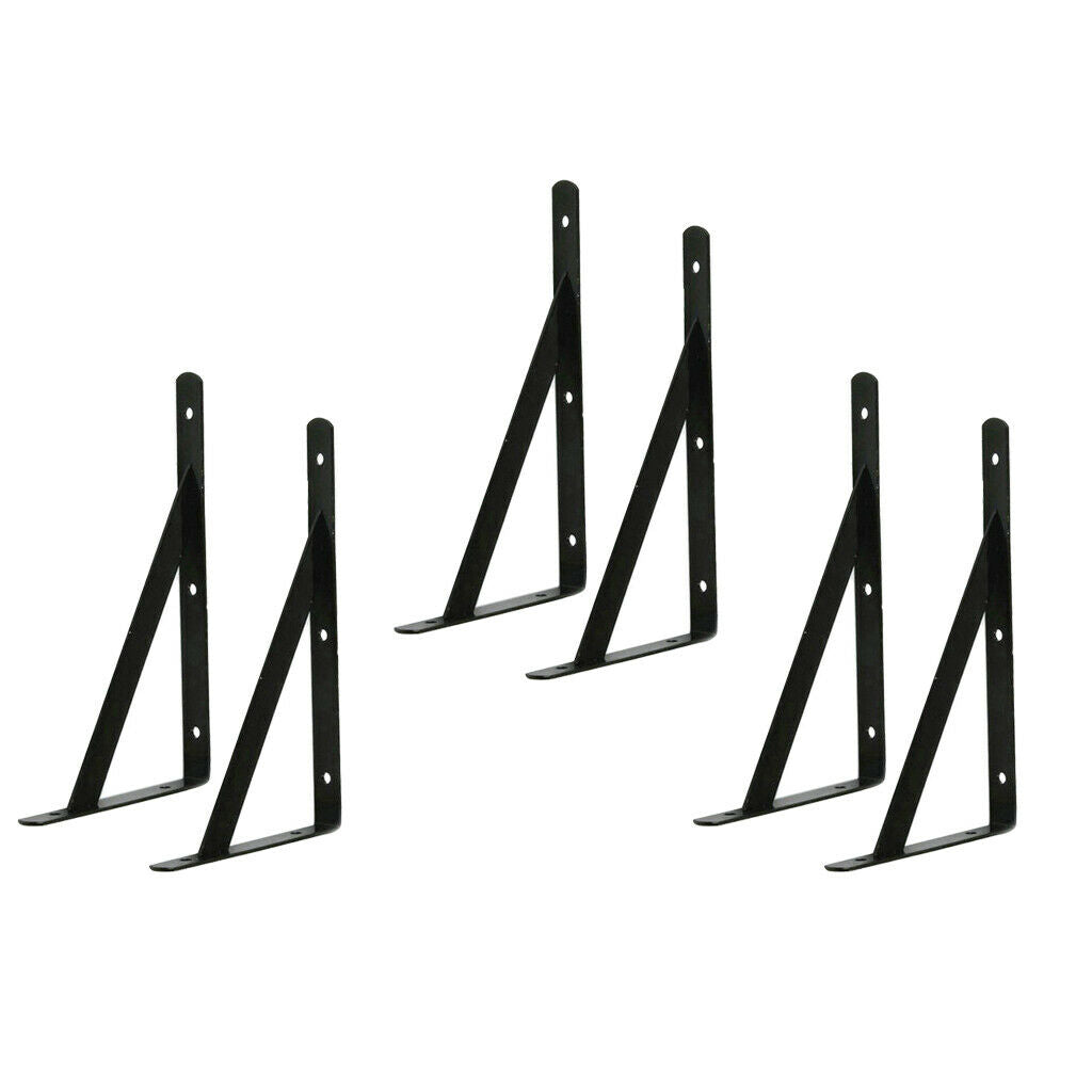 3 Pairs Strong Metal L-Shape Black Wall Shelf Bracket Metal Plank Rack Supporter