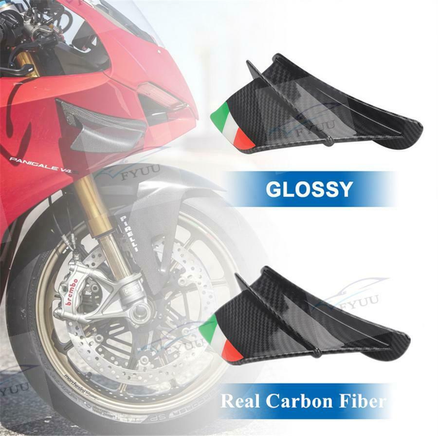 2pc Universal Motorcycle Glossy Carbon Fiber Side Winglets Wind Fin Spoiler Trim