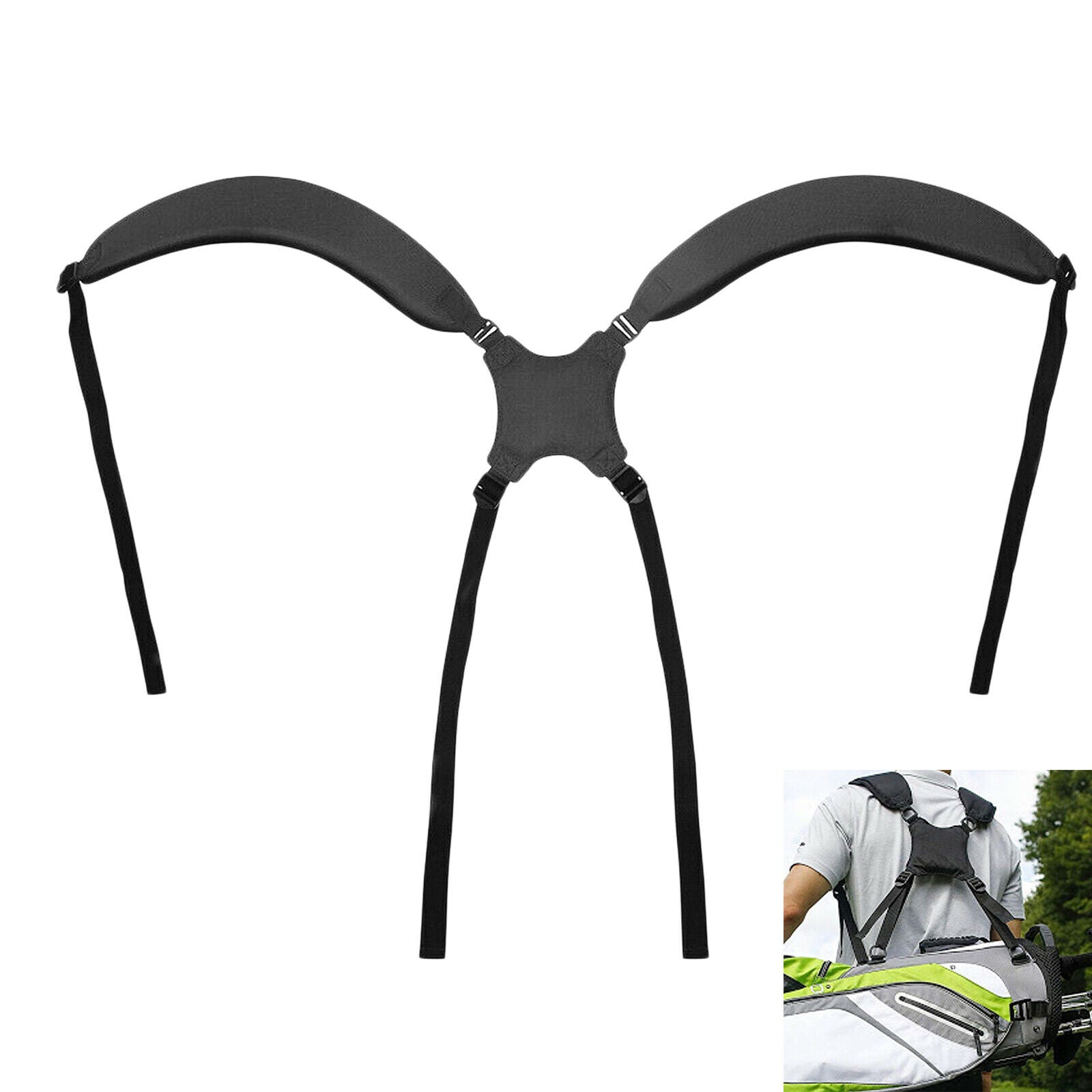 Golf Bag Shoulder Strap Padded Replacement Belt Black Adjustable Length