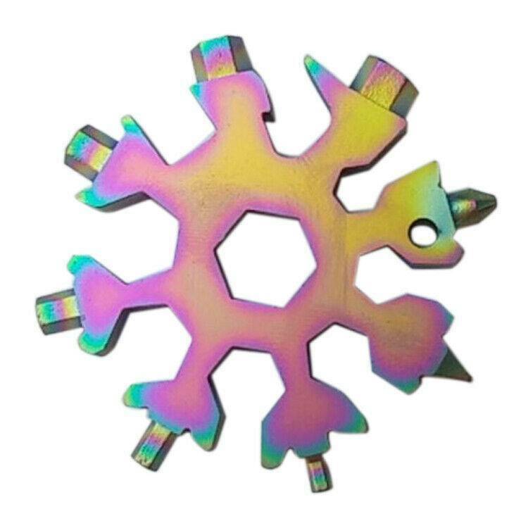 1pc 18In1 DIY Stainless Multi-Tool Rainbow Snowflake Shape Key Chain Screwdriver