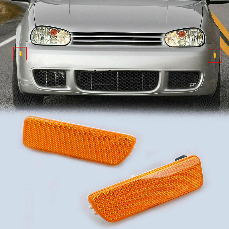 2x For VW 99-05 Golf/Jetta Mk4 Side Marker Bumper Lights Turn Signal Lamp Yellow