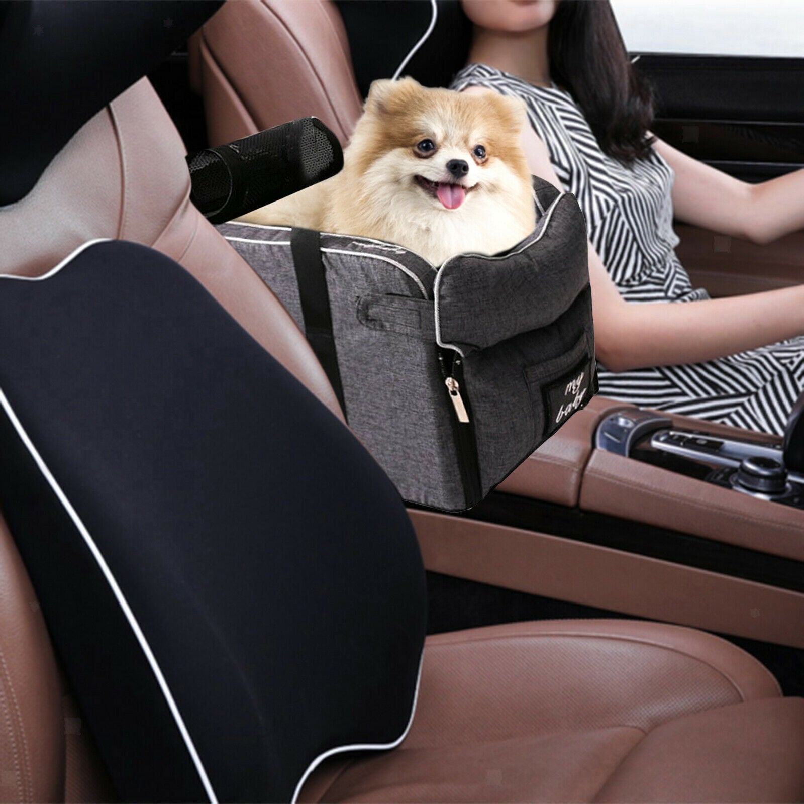 Dog Car Carrier Safety Small Pets Cat Booster Seat Crate for SUV Van Truck Gray