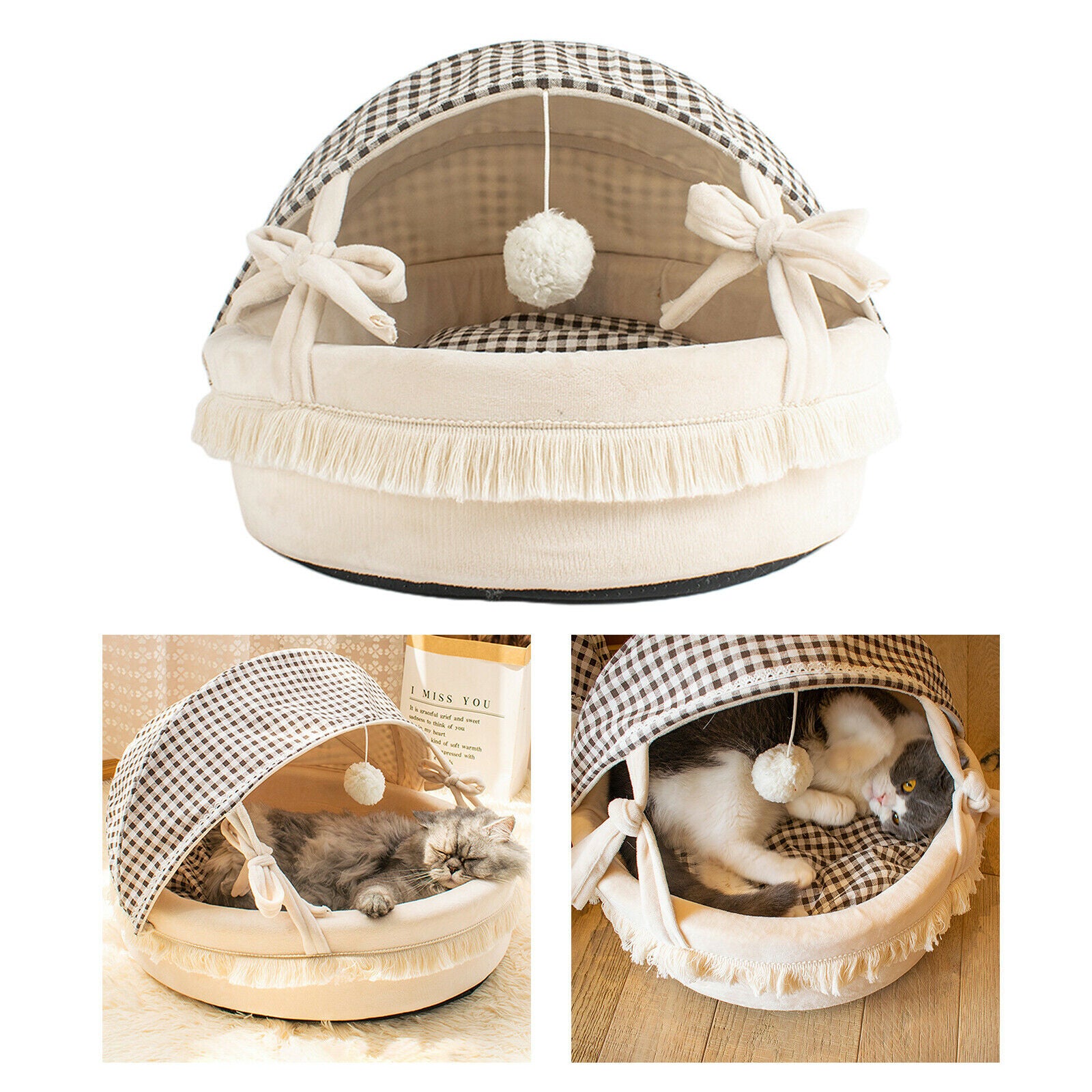 Pet Nest Bed Thick Soft Plush with Foldable Cover Cat House for Small Dogs