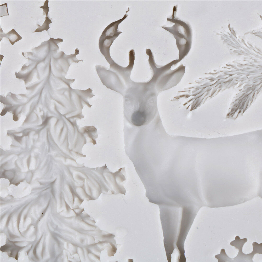 Christmas Tree Elk Snowflake Fondant Cake Mold DIY Sugarcraft Decor Baking To Lt