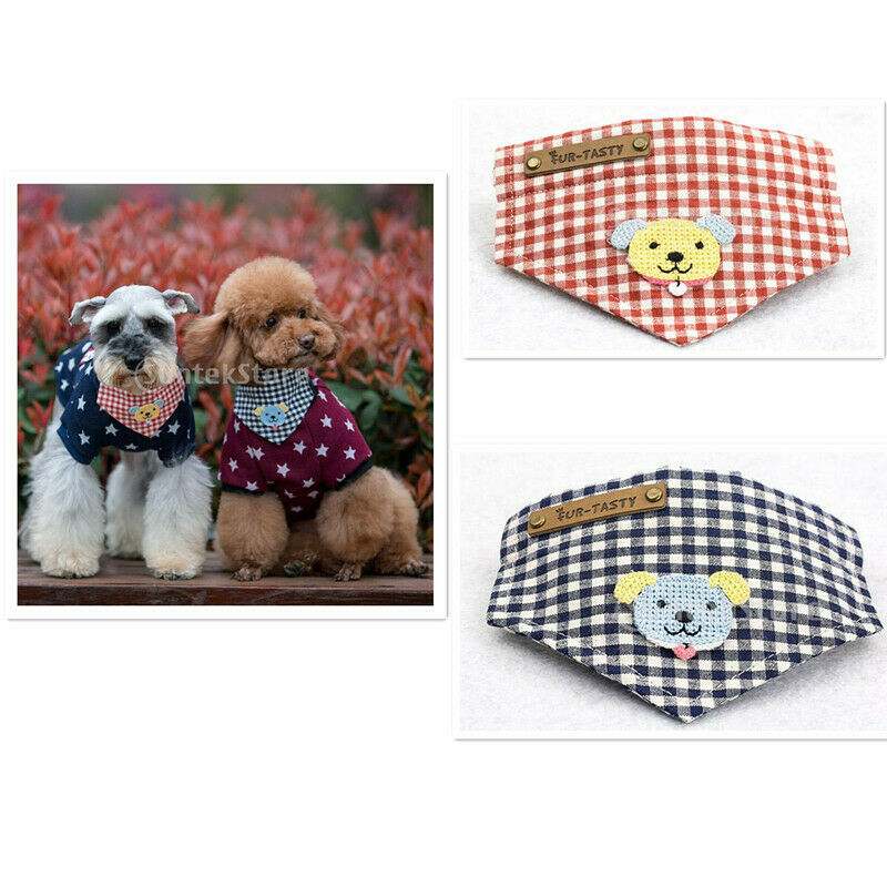 Pet Dog Bandana Scarf Triangle Neckerchief Bib Plaid Dog Print Decor-Blue(S)