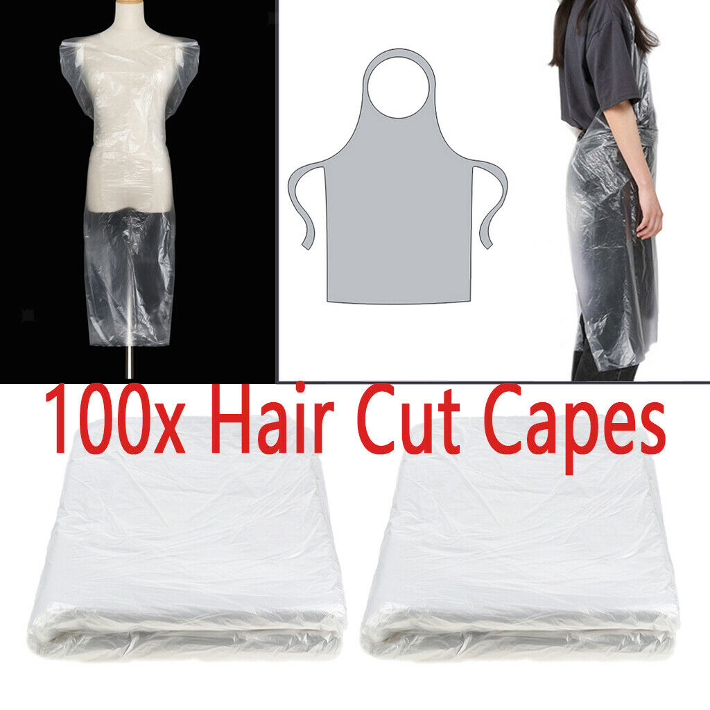 100 Pieces PE Disposable Salon Hair Cutting Cape Gowns Barber Shop Apron