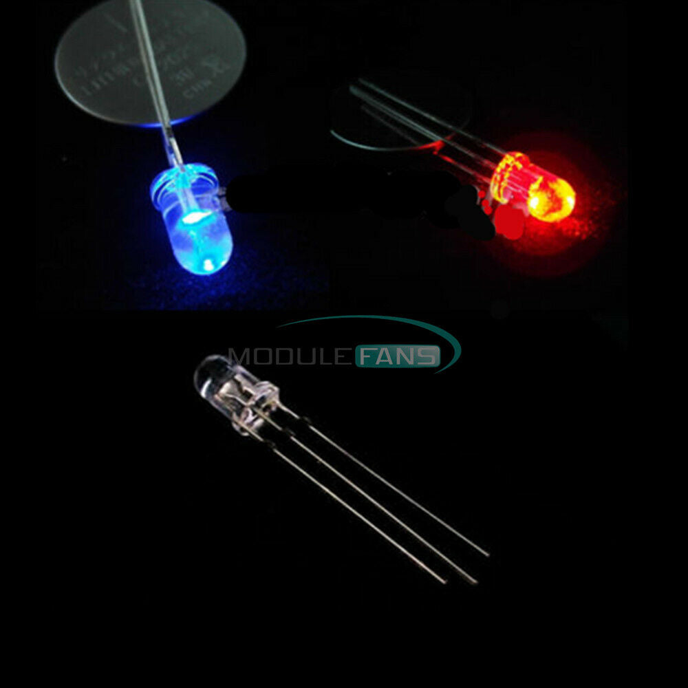 50PCS 5mm Dual Bi-Color Red Blue Bright Water Clear bulb Led Common Anode 3Pin
