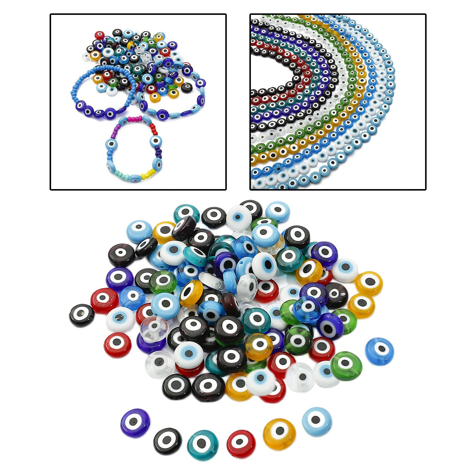 200-Pack Evil Eye Beads 10mm Spacer Beads Charms DIY Earring