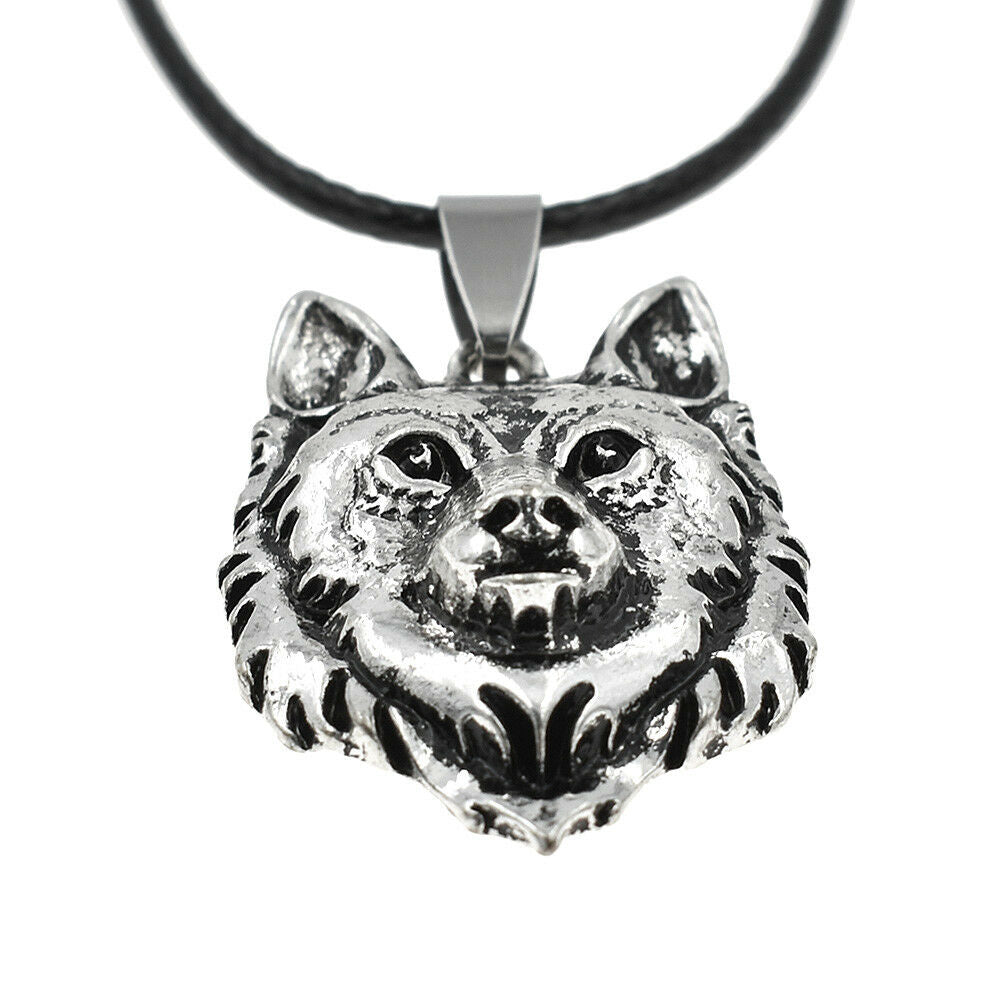 Viking Punk Men Norse Necklace Amulet Wolf Head Rope Chain Retro Pendant Jewelry
