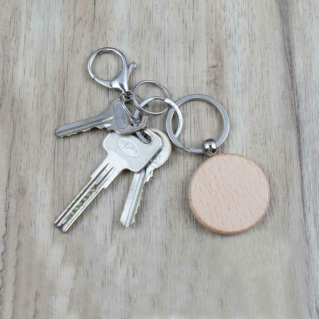 3X Plain Key Rings Wood Keychain Key Tags DIY for Craft Wallet 4cm,Square Round