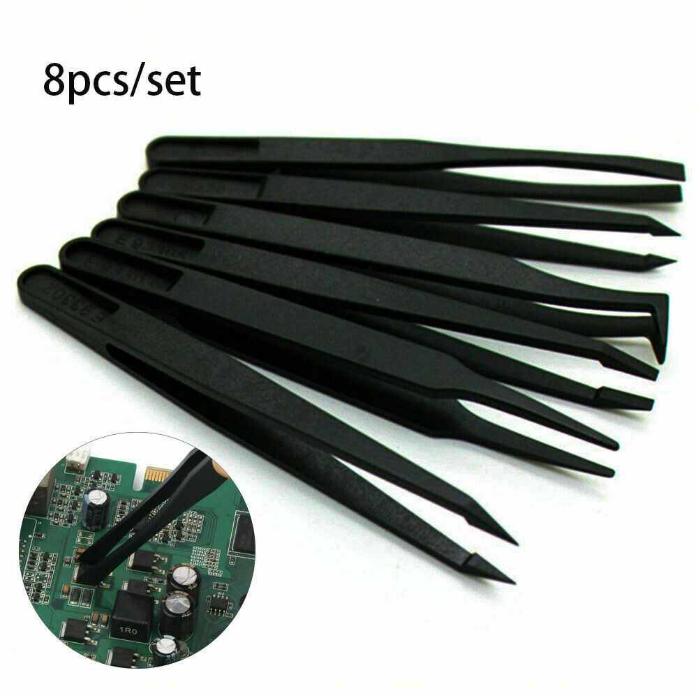 8X Plastic-Tweezers Anti-static Carbon Electronic Kit ESD Forceps PCB Repair Set