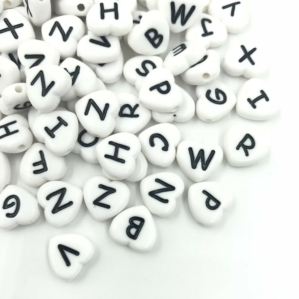 100pcs Heart Random Mixed Acrylic Letter/ Alphabet Spacer Beads 11mm