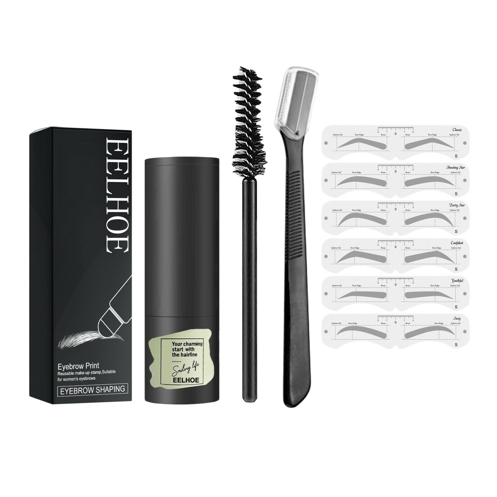 Eyebrow Stamp Shaping Kit Makeup 1x Eyebrow Pen Brushes Tools Hairline Shadow