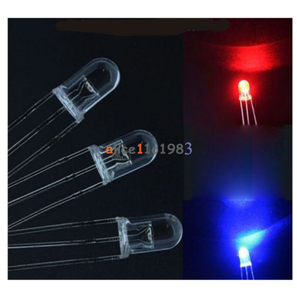 10pcs 5mm Dual Bi-Color Red/Blue 3Pin LED Common Cathode Water Clear LED Diode