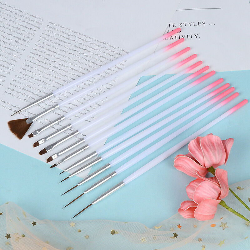 12 Pcs/Set Nail Art UV Gel Liner Brush Painting Drawing Gradient Pen Salon To Kt