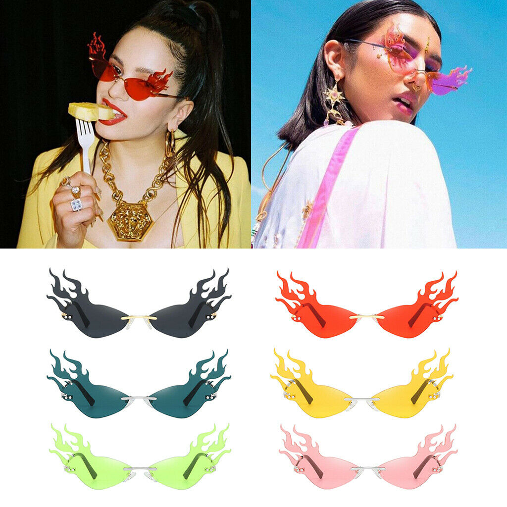 2Pieces Flame Sunglasses Wave Sun Glasses Shades Party Eyewear Streetwear