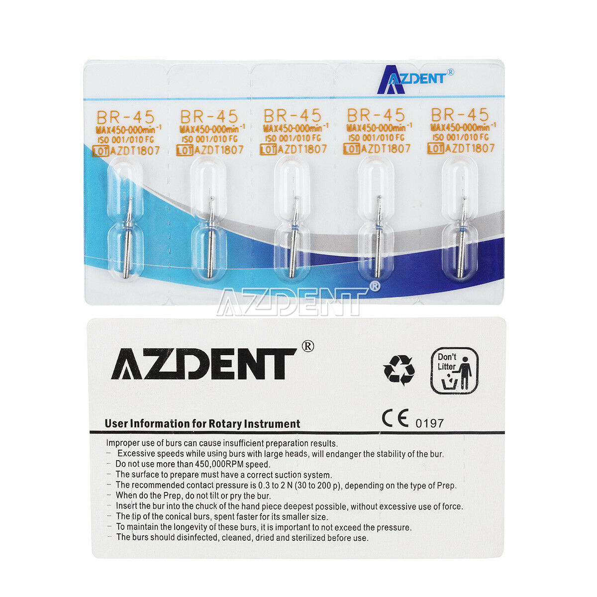 50 Pack AZDENT Dental Diamond Burs Drill 150 types for High Speed Handpiece