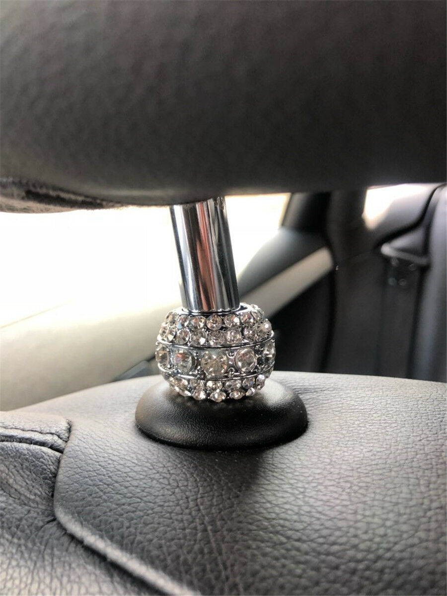 4x Chrome Plated Luster Crystals Car Interior Headrest Collars Decor Luxury Look