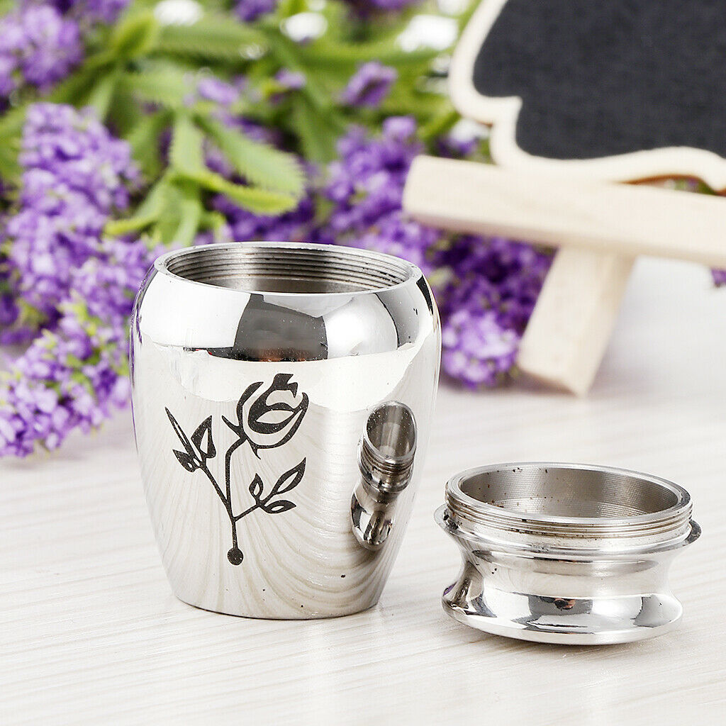 Stainless Steel Urn Jar Funeral Cremation Container Rose Flower Pattern