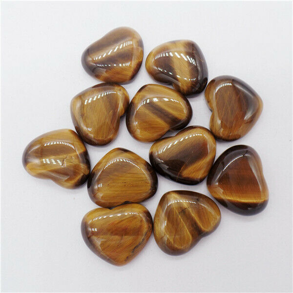 15Pcs 18x15x6mm Natural Brown Tiger Eye Gem Love Heart Cab Cabochon DIY HH9677