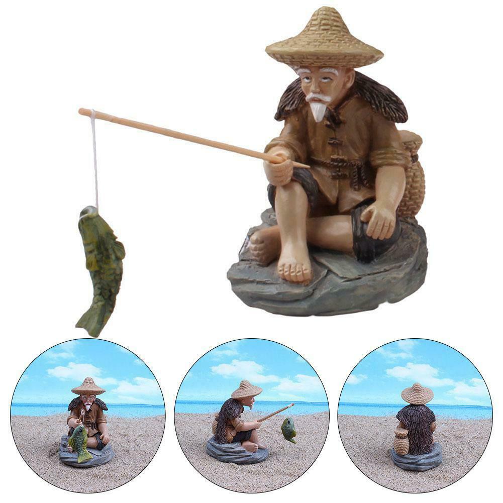 Mini Garden Statue Decors Landscape Ornaments Outdoor Old Man Fishing Funny 2021
