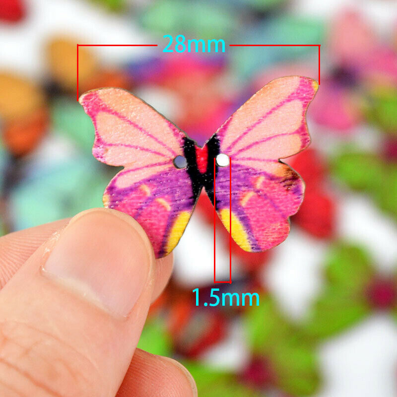 50Pcs Butterfly 2 Holes Wooden Buttons Scrapbooking DIY Craft Wedding Decorat TL