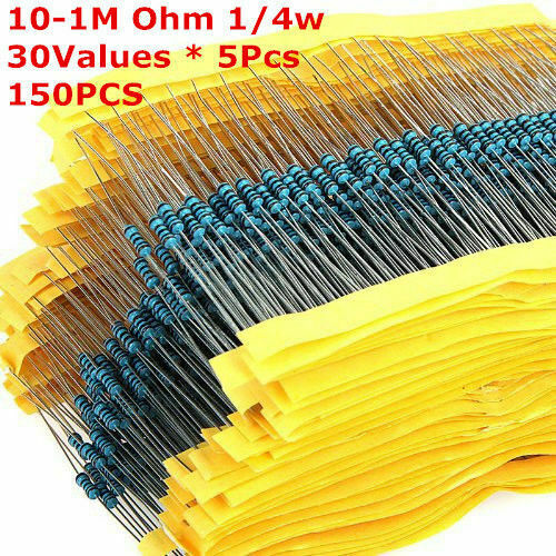 150pcs 1/4 Watt 0.25W Metal Film Resistors 1% - 30 of Values 10-1M Ohm