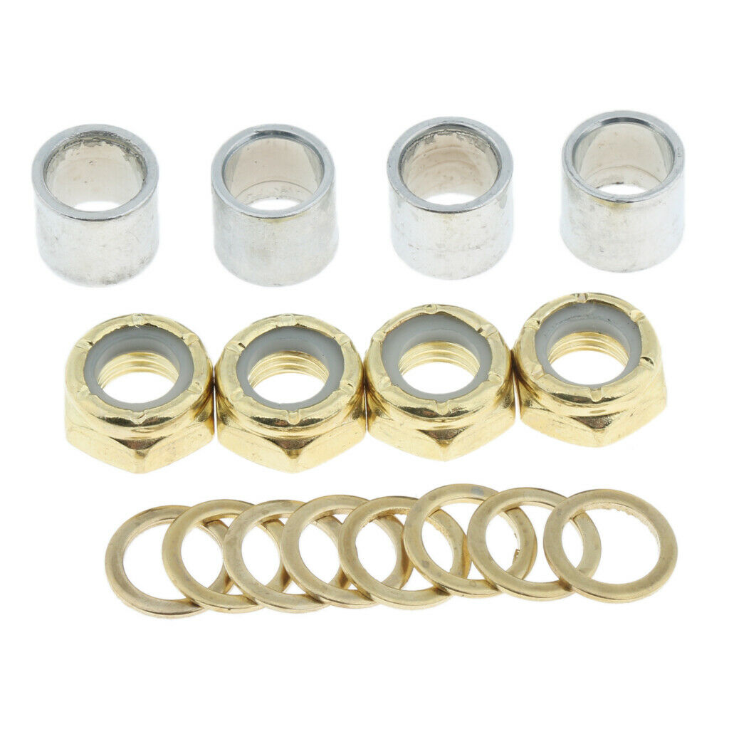 16Pcs Spacer Longboard Nuts Axle Speed Washers Cruiser Hardware Part Golden
