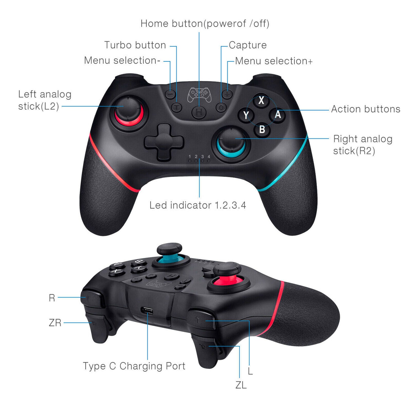 For Nintendo Switch Wireless Pro Controller Gamepad Joypad Joystick Remote New