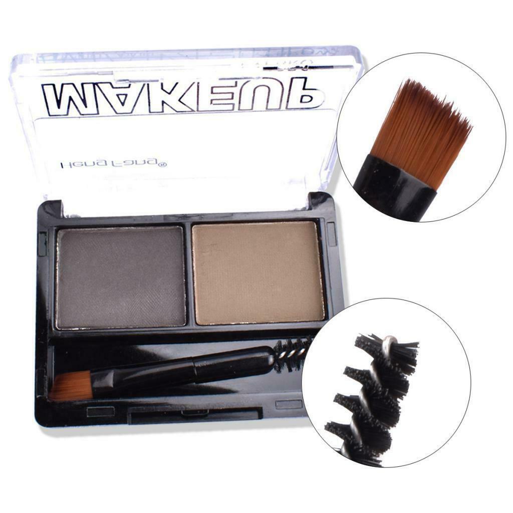 2 Colors Eyebrow Powder Palette Cosmetic Makeup Nose Shading Kit Brush Set #B