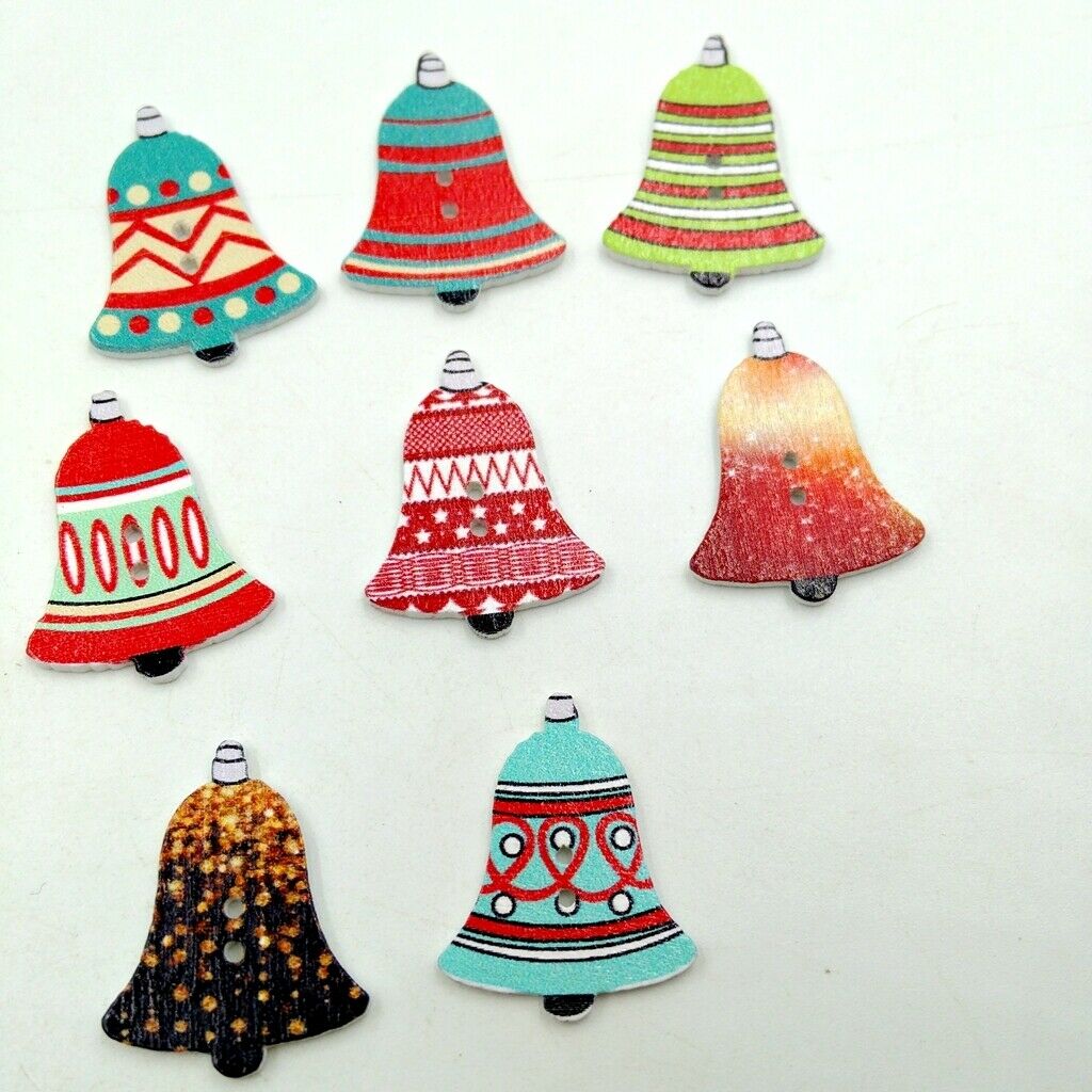 50 Piece Christmas Bell Design Wooden 2-holes Craft Buttons For Scrapbooking