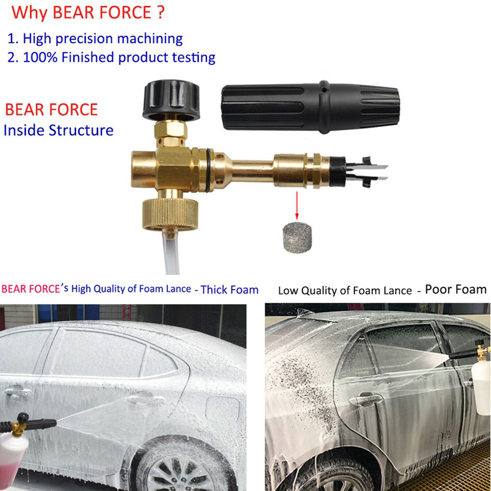 Brass Washer Foam Nozzle with 1/4" Quick Connector Foam Soap Gun Foam Wash
