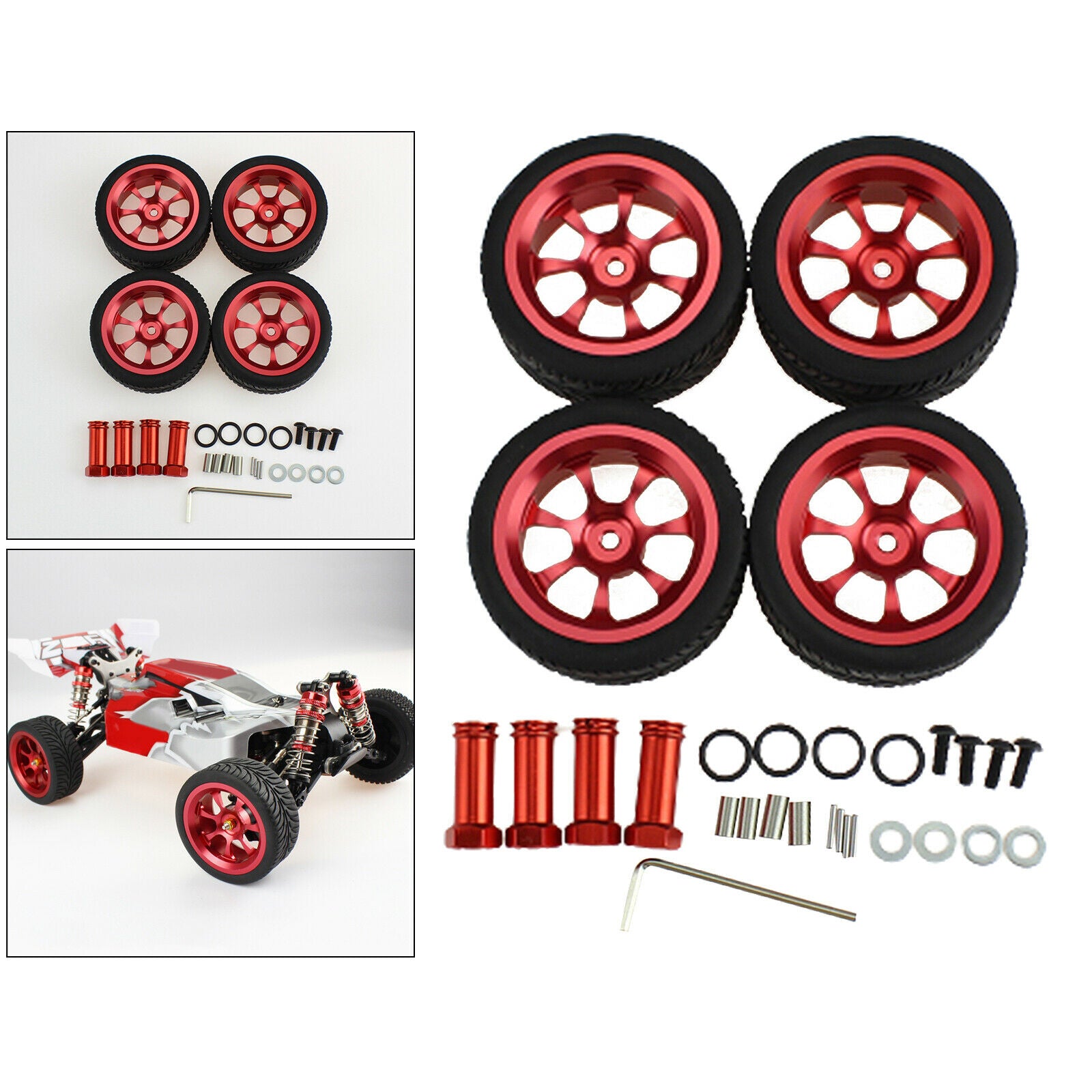 4x Upgrade Wheel Rim Wheel Hubs Tires for 1:14 Wltoys 144001 RC Car Spare Parts