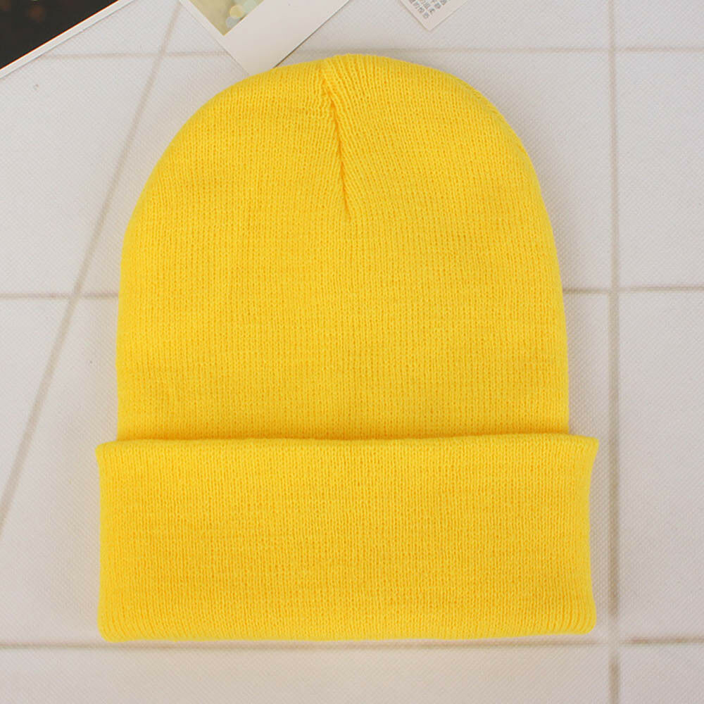 Unisex Solid Wool KnitHat AutumnWinter Warm Beanie HedgingCap Bright Yellow #ur