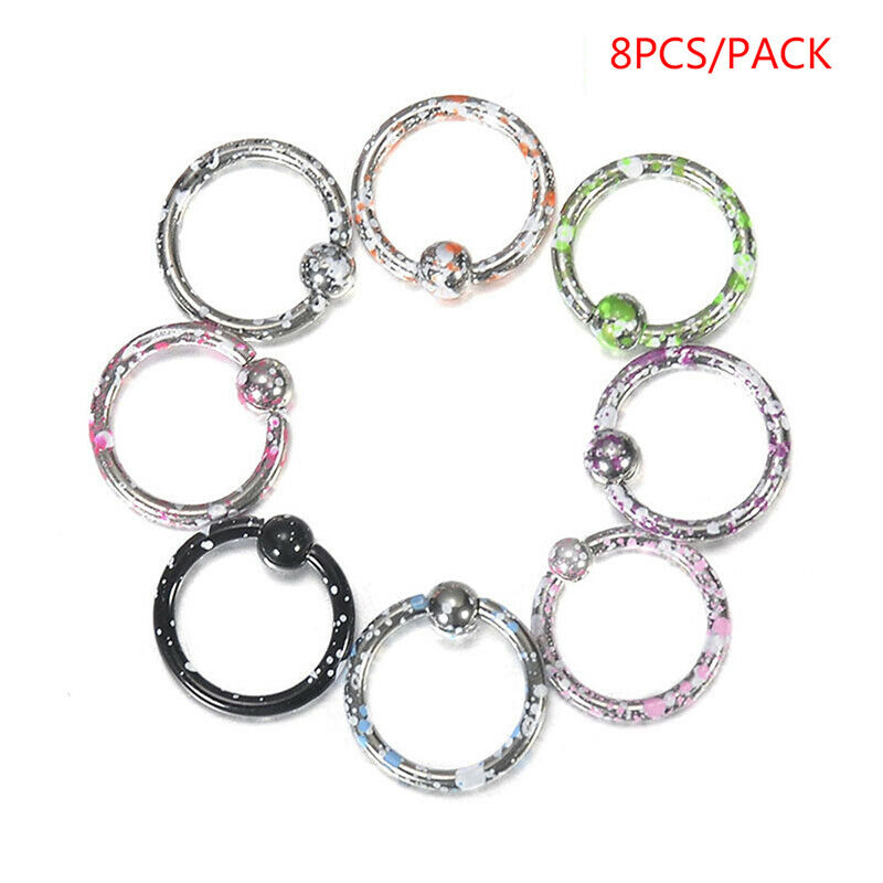 8Pcs Fashion Punk Unique Stainless Steel Lip/Nose/Ear Rings Hoop Piercing.l8