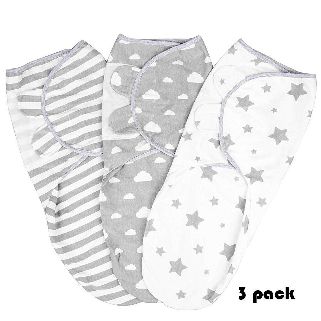 Pack of 3 Baby Infant Swaddle Wrap Blanket Sleeping Bag For 0-3 Months Cotton